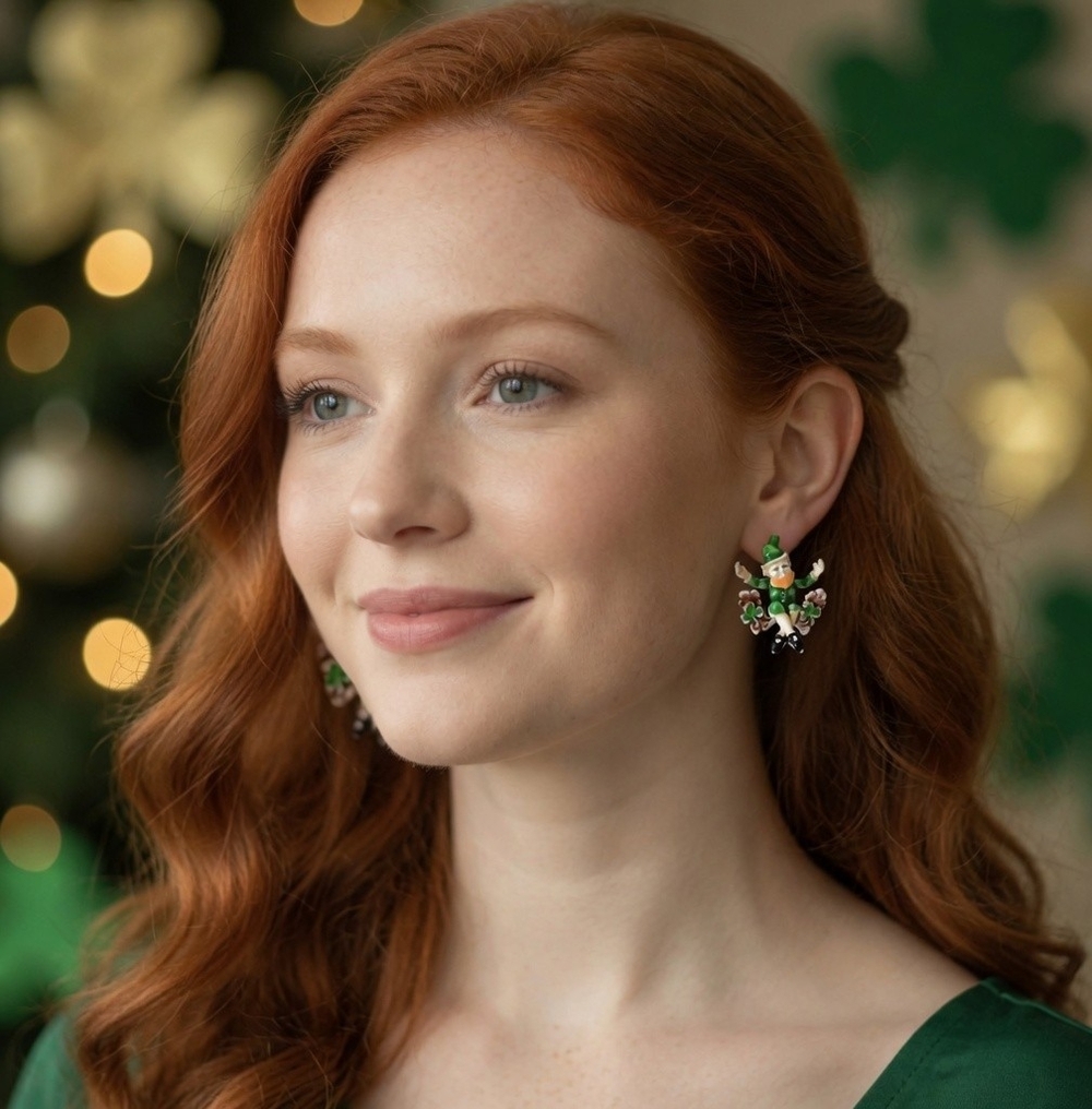 St Patrick's Day Shamrock Earrings Handmade Stud Green Irish Clover New